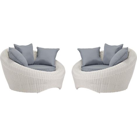Vente-Unique – Lot de 2 fauteuils de jardin en résine tressée ivoire – Coussins déhoussables résistants à l'eau – Structure métal – 2 places – Hauteur d'assise 33 cm