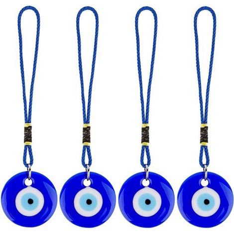 Amuleto de la suerte de cristal, Azul, Ojo turco, Adorno colgante, Protección, 4 piezas, Azul, Cuentas para espejo retrovisor, puerta o pared (1/5)
