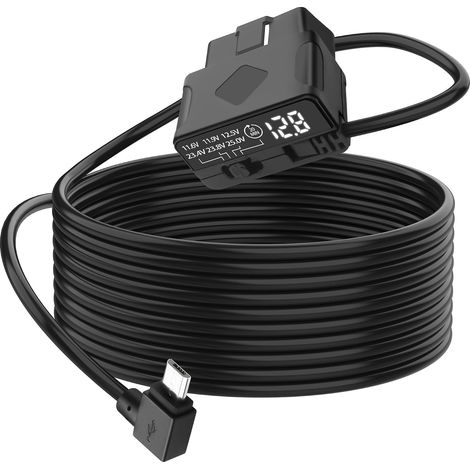 OBD câble d'alimentation pour caméra de Bord 90 degrés Angle Droit Micro USB à OBD câble de Moniteur de stationnement 12V-24V à 5V Kit de Fil matériel de caméra de Bord - 3.5M / 11.48FT (1/5)