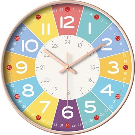 Horloge murale éducative pour enfants, horloge murale colorée, facile à lire, adaptée à un usage éducatif et utilisable dans les salles de jeux, les salles de classe, les chambres et les chambres d'en (1/5)