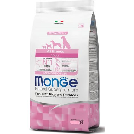 Monge Dog Natural Superpremium All Breeds Adult Maiale e Riso  - Monge Dog Natural Superpremium All Breeds Adult Maiale e Riso - Sacco Da 12 Kg
