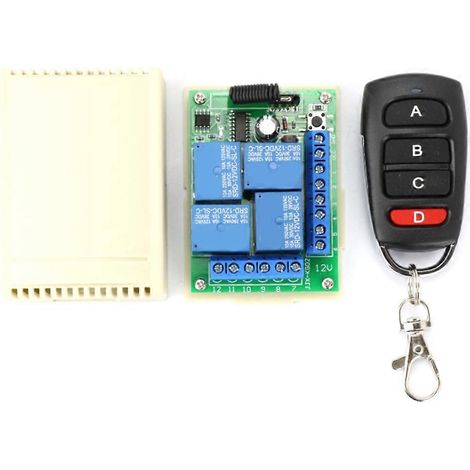 Télécommande 433 MHz, émetteur/récepteur relais 12 V CC 10 A 4 canaux pour garage porte moteur rideau LED (1/5)