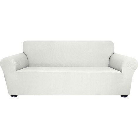 Funda elástica para sofá de spandex, antideslizante y suave, de 3 plazas, lavable, para el salón, ideal para niños y mascotas (Blanco) (1/5)