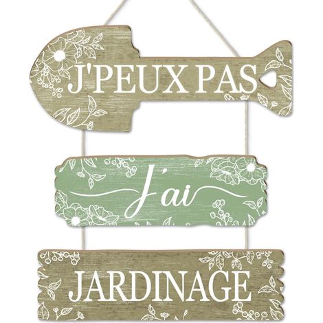 Putuo Decor Decorative Hanging Garden "J'Peux Pas J'AI Jardinage", Multi-Element Panel Vintage Wood Style, Wall Decoration for Vegetable Garden, Terrace, Balcony, Gift Gardener Planter (1/5)