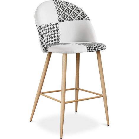 Sgabello imbottito patchwork - Stile scandinavo - Bianco e nero - 66cm - Evelyne Bianco / Nero (1/4)