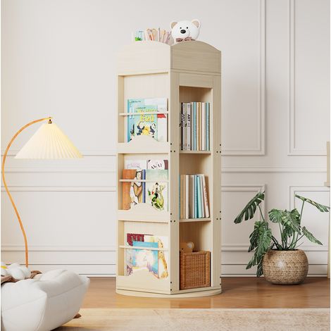 Drehbares Bücherregal, Standregal, Bilderbuchregal mit 360-Grad-Drehfunktion, Lagerregal für Kinder und Erwachsene, multifunktionales Bücherregal (4 Böden, 142×63×63 cm) (1/5)