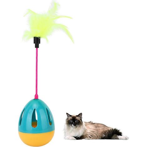 PP Durable Pet Attractive Swing Tumbler with Feather Bell Cat Teaser Funny Interactive ToyBlue Yellow (1/5)