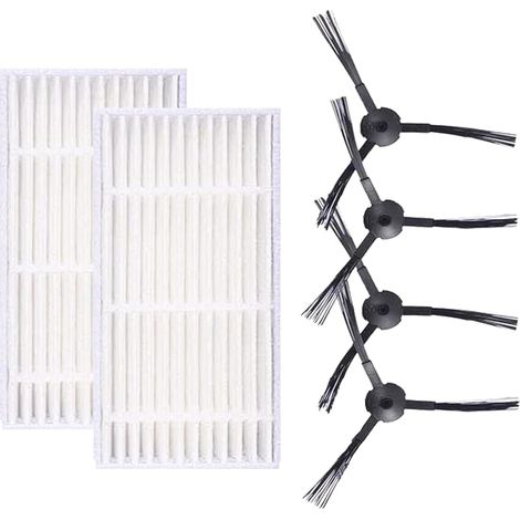 Lot de 2 filtres, 4 brosses latérales, accessoires de rechange pour robot Medion E32 (MD 18510), E32 SW (MD 18503), MD16192, MD18500, MD18501, MD18600