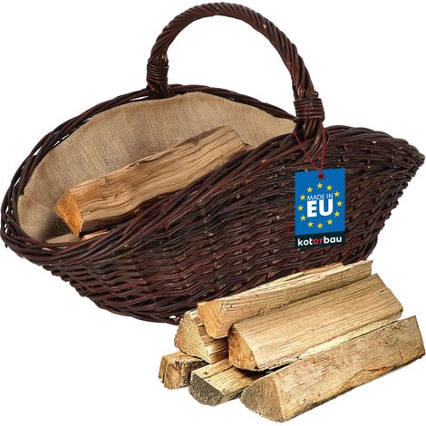 KOTARBAU® Panier Osier - 64 x 40 x 39 cm - Panier Buche Osier - avec Anse - de Rangement - Naturel - Brun Foncé (1/5)