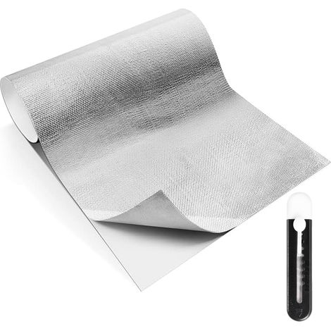 Barrière Thermique Aluminisée, 60 x 200 cm Isolant Thermique Envers Adhésif Réfléchit 95 % de la Chaleur Rayonnante, Film Isolant Thermique pour Voitures, Réfrigérateurs, Motos et Cheminées (1/5)