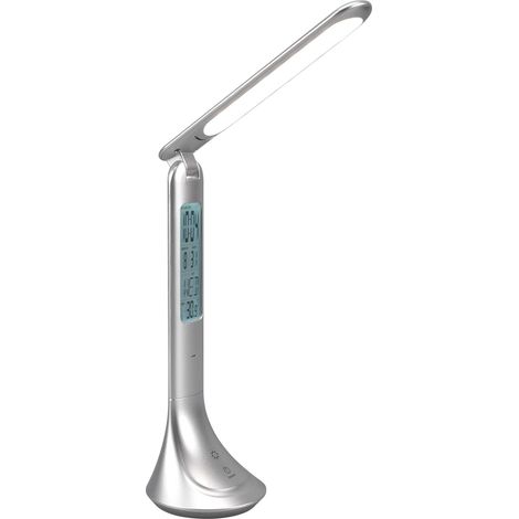 Lampe de bureau LED Patty, plastique titane, LED 4 watts incluse, batterie, USB-C, réveil, affichage de la date et de la température (1/5)