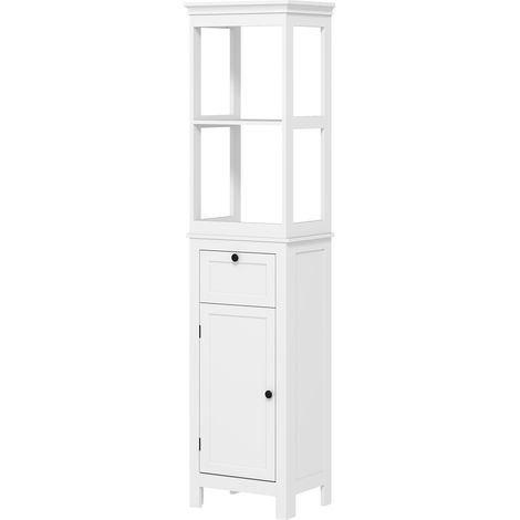 Armoire de salle de bain 40x30x165 cm blanc avec tiroir, porte, étagère réglable et 2 compartiments