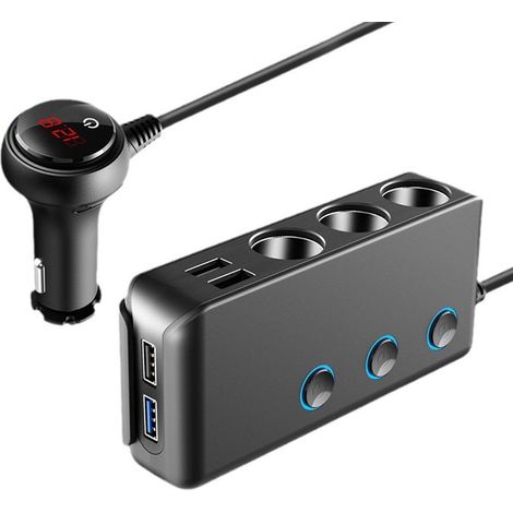 Chargeur de voiture répartiteur 200 W avec adaptateur allume-cigare 3 prises et chargeur de voiture multi-USB PD30 W USB-C et prise CC (1/5)