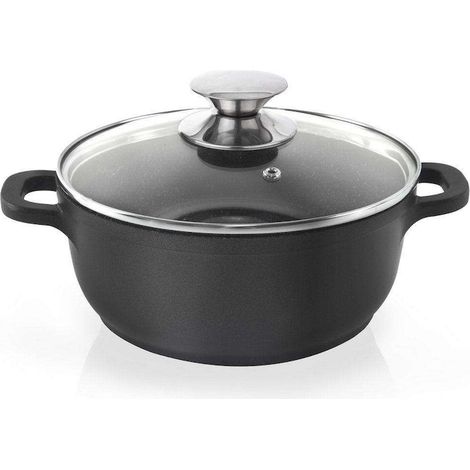 Instant Pot Grande, revêtement antiadhésif effet granit, couvercle en verre et acier inoxydable, compatible avec les autocuiseurs, avec soupape vapeur, 24 cm, 4 litres, noir (1/5)