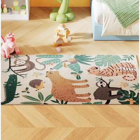 Tappeto in pile con motivo giungla 150 x 80 cm, antiscivolo, multicolore DESVIAE (1/5)