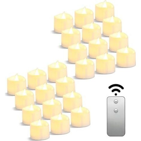 Set di 24 candele tealight a LED, con telecomando e funzionamento a batteria, 3,8 x 3,8 cm, ideali per matrimoni, Halloween, Natale e decorazioni per la casa. (1/5)