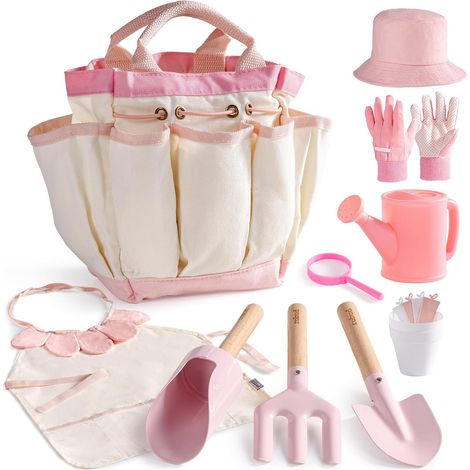 Ensemble d'outils de jardinage pour enfants, 17 pièces avec arrosoir, fourchette et pelle, pelle cylindrique, gants de jardinage, tablier, chapeau, sac fourre-tout, jouets d'extérieur pour (1/5)