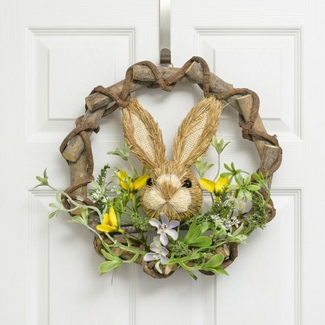 Springtime Easter Straw Bunny Floral Wreath (1/2)