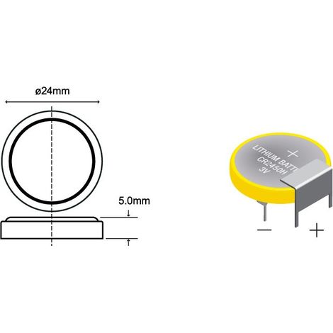 Pile au lithium CR2450H 3Vdc 630mA Position horizontale 3pin pour soudure