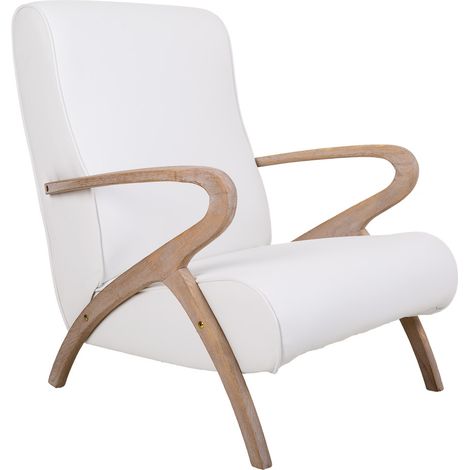 Butaca de madera tapizada polipiel blanca 57x55x33/85