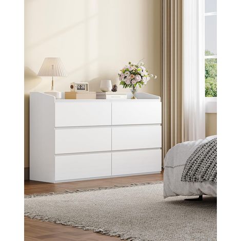 Commode 138 cm, Commode à 6 Tiroirs, Meuble de Rangement, Casier avec Rambarde Supérieure, Style Moderne, Convient pour Le Salon et La Chambre, 40 x 138 x 84 cm, Blanc (1/5)