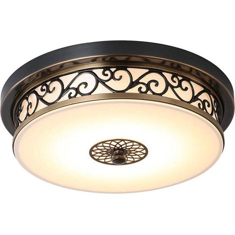 18W LED Rétro Plafonnier Rond Antique Design Classique en Métal Verre Abat-Jour Vintage Plafond Lamp 30cm,Blanc chaud,Noir (1/5)