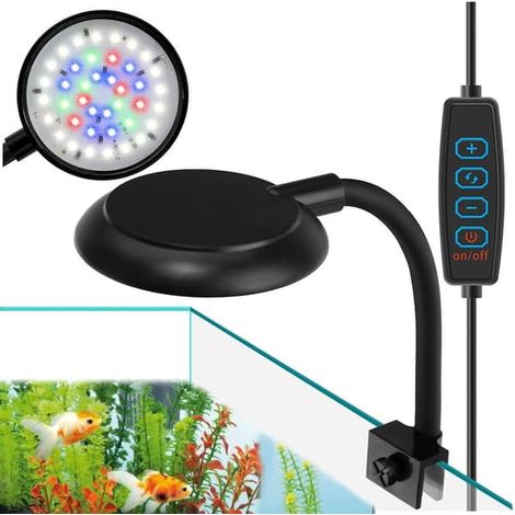 Lampe LED 7W pour aquarium avec pince, RGB à intensité variable, 3 modes d'éclairage, lampe pour aquarium - noire. (1/5)