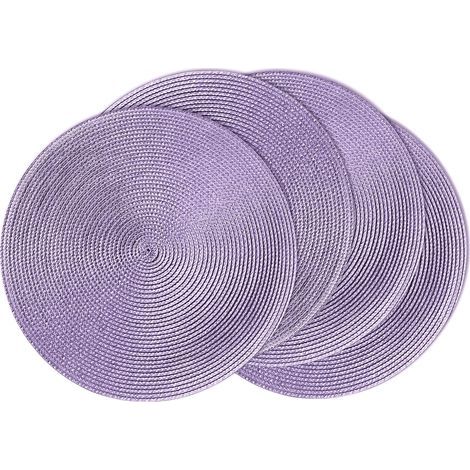 Set mit 4 runden, geflochtenen Platzsets, hitzebeständig und rutschfest, 38 cm Durchmesser, lila (1/5)