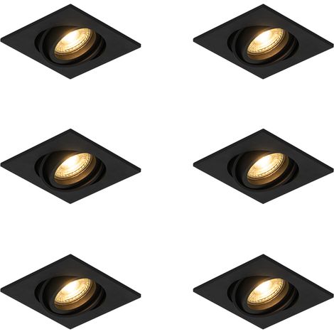 Set of 6 Modern Recessed Spotlights Black Adjustable - Club (1/4)