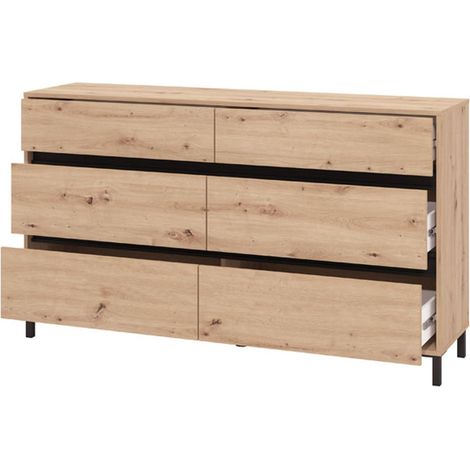 Kommode Mapello, 3 Schubladen, Schiebeöffnung, Schließsystem, 157x40x90h cm Braun Eiche Knoten