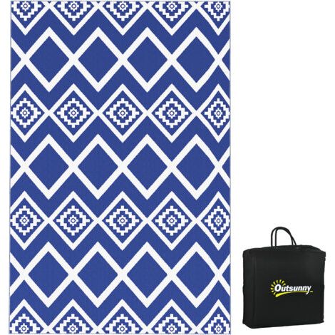 SABIR Tapis d'extérieur, tapis de terrasse, résistant aux intempéries, design moderne, 182 cm x 274 cm x 0,3 cm, bleu et blanc (1/5)