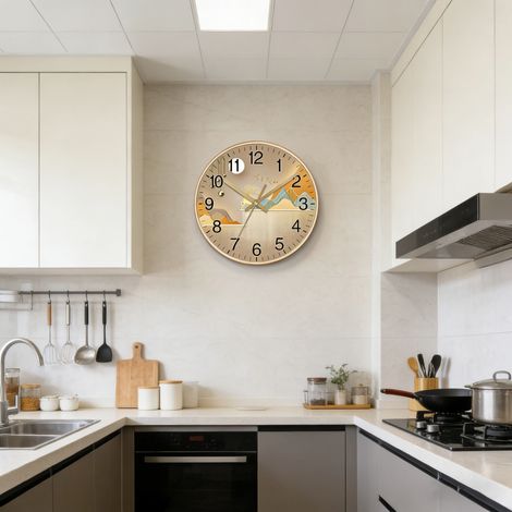 Horloge murale Cerf porte-bonheur (20 cm), horloge silencieuse, décoration artistique inspirée d'un paysage chinois, cadeau original (1/4)