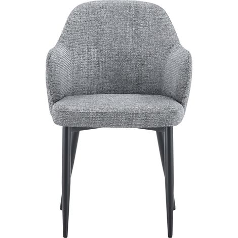 Set di 2 sedie da pranzo imbottite grigie, gambe in metallo nero, altezza 83 cm (1/5)