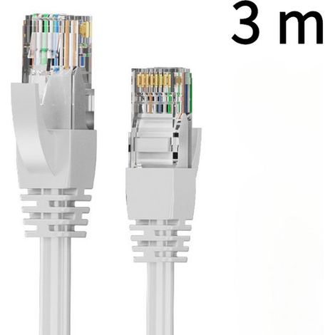 Lot de 5 câbles Ethernet Cat 6A blindés anti-accrochage 10 Gbit/s - 3 m environ - Blanc (1/5)