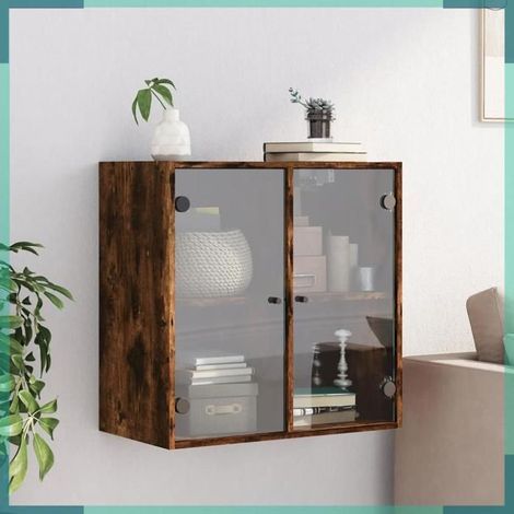 836494 Armoire murale avec portes en verre chêne fumé 68x37x68,5 cm (1/5)