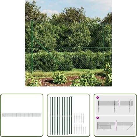 Clôture cyclonique - Clôture à mailles losangées avec piquet d'ancrage vert 1,8x25 m (1/5)