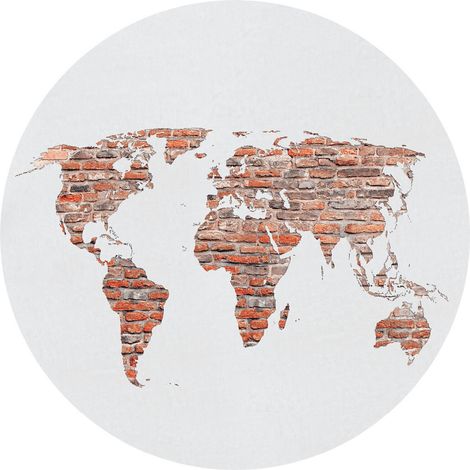 Papier peint intissé auto-adhésif rond Thème Carte du monde en brique - 70 x 70 cm (1/5)