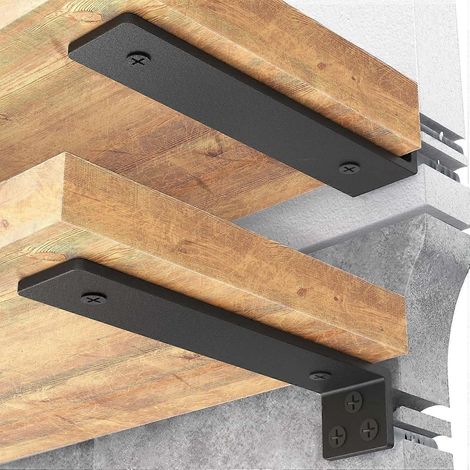 Lot de 4 supports d'étagère métalliques 30 cm, supports d'étagère muraux robustes à angle (1/4)