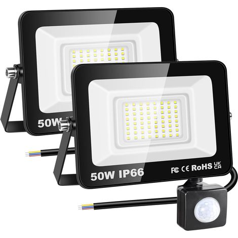 2x 50W Projecteur d'extérieur Led Avec Detecteur de Mouvement, 5000 LM 6000K Blanche Froide, IP66 étanche Éclairage de Sécurité Extérieur, Projecteur led de Patio Garage Terrasse Jardin