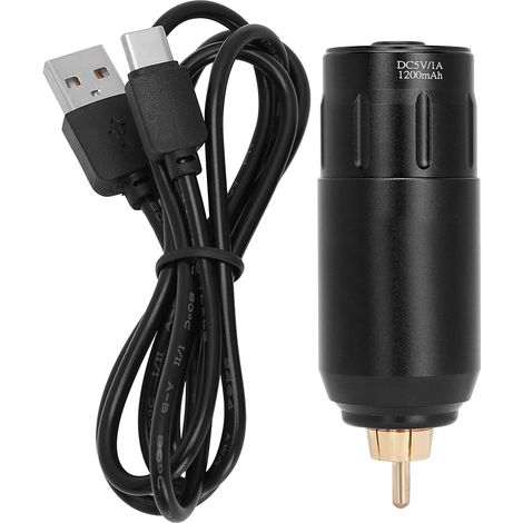 Alimentation sans fil pour machine à tatouage, stylo tatoueur, moteur 1200mAh, connecteur RCA, noir (1/5)