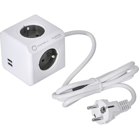 Allocacoc PowerCube - Voleur avec 4 prises et 2 ports USB (3500 W, norme française), Blanco (1/5)