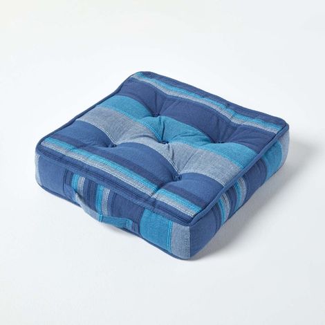 HOMESCAPES Morocco Striped Cotton Floor Cushion Blue