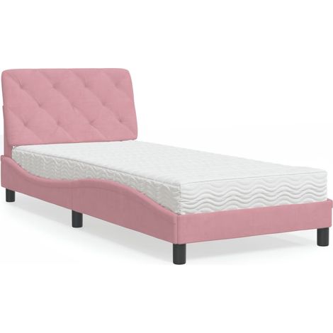 Lit avec matelas rose 90x190 cm velours