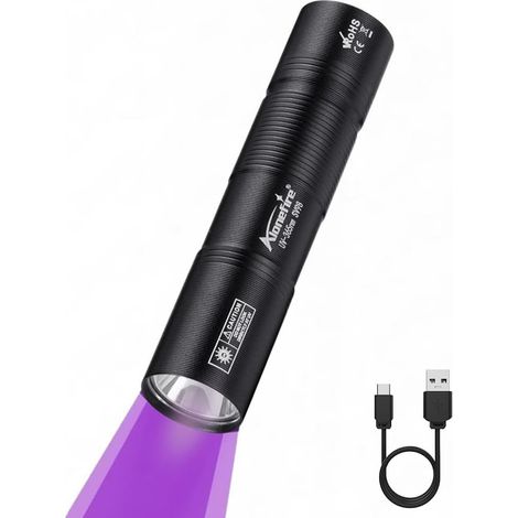 SV98 3W UV-LED-Taschenlampe (365 nm), klein, USB-C-Anschluss, wiederaufladbar, Mini-UV-Schwarzlicht, Urindetektor für Harz, Angeln, Skorpione, Mineralien, Bernstein, mit eingebautem Akku (1/5)