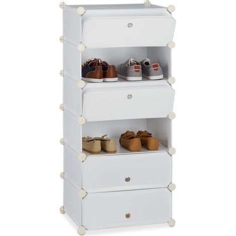 Meuble chaussures fermé rangement 6 casiers plastique chaussures modulable DIY HxlxP: 107x49x37 cm, blanc (1/5)