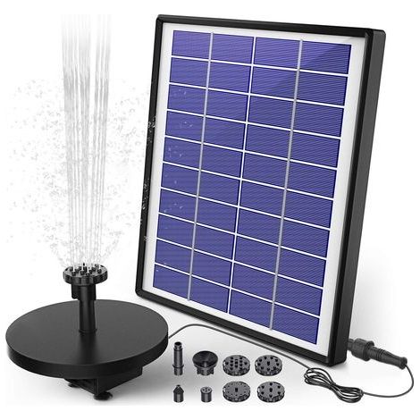 Fontaine Solaire Extérieur 5W, Pompe Bassin Solaire avec Batterie et 6 Buses, pour Bain d'oiseaux Aquarium Jardin Fontaine (1/5)