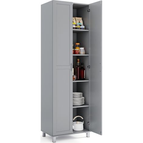 Buffet Haut à Double Porte, Armoire de Garde-Manger avec Étagère Réglable et Dispositif Anti-Basculement, 60 x 39 x 186,5 pour Cuisine, Salon, Gris (1/5)