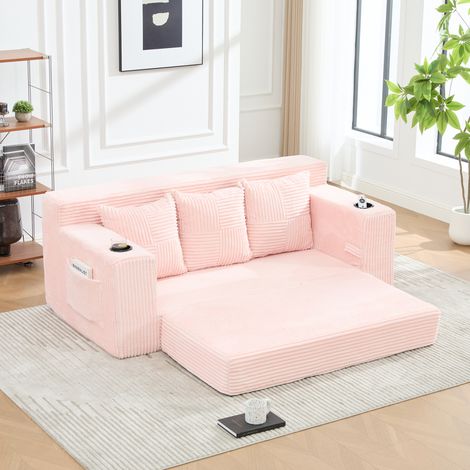 Modulares Bodensofa 172x87x64 cm aus rosa Cord mit Getränkehaltern für Studios – MEUBLIV (1/5)