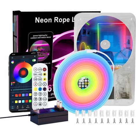 Bande lumineuse néon colorée avec télécommande intelligente, bande lumineuse en silicone RGBIC DIY, 30 mètres - 72 lumières (1/5)