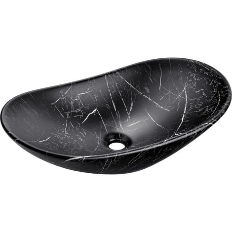 Ovales Aufsatzwaschbecken 61,5x36 cm schwarz Marmoreffekt in matter Keramik